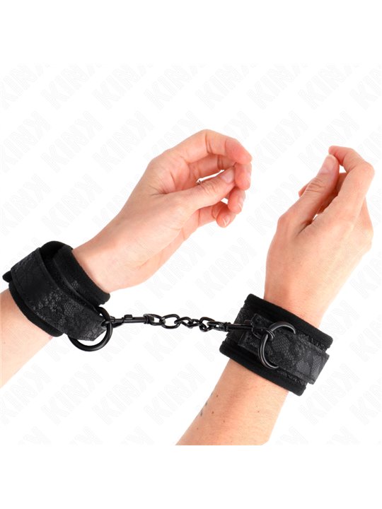 Kink - Dark Lace Covered Wrist Cuffs Neoprene Adjustable Black 20-29 Cm X 5 Cm