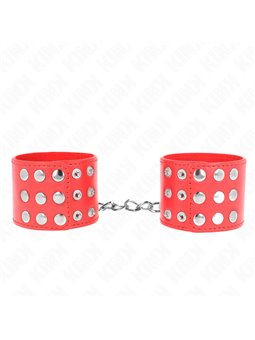 Kink - Polsini in Pelle Vegana Rossa con 3 File di Borchie 19-24x5,5 Cm