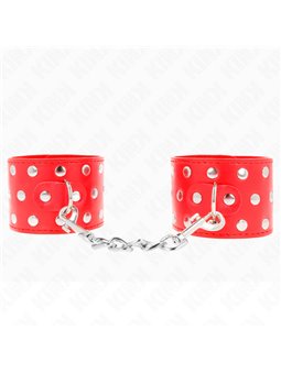 Kink - Polsini in Pelle Vegana Rossa con 3 File di Rivetti 19-24x5,5 Cm