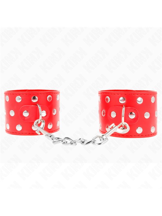 Kink - Polsini in Pelle Vegana Rossa con 3 File di Rivetti 19-24x5,5 Cm