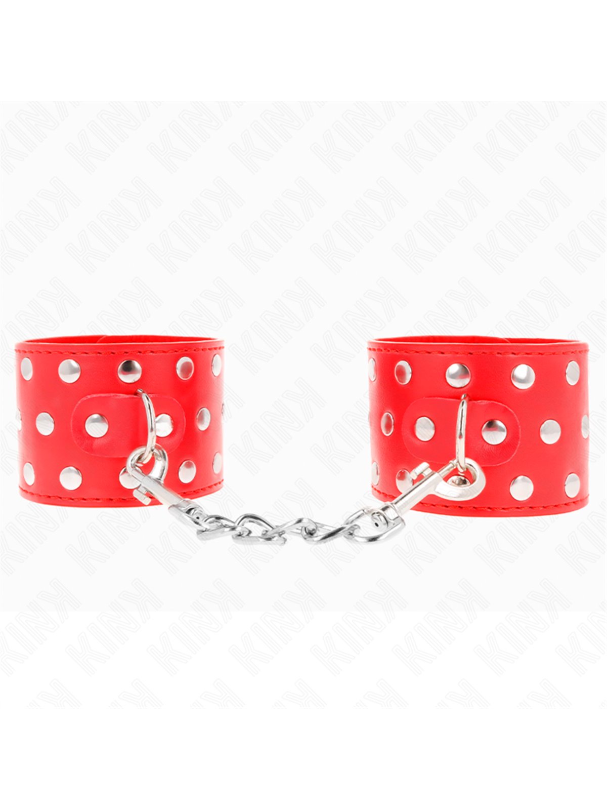 Kink - Polsini in Pelle Vegana Rossa con 3 File di Rivetti 19-24x5,5 Cm