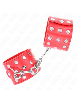 Kink - Polsini in Pelle Vegana Rossa con 3 File di Rivetti 19-24x5,5 Cm