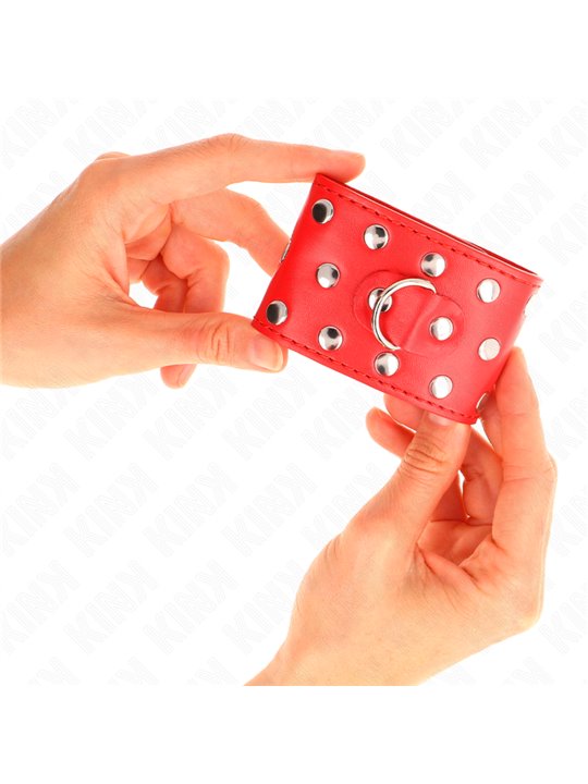 Kink - Polsini in Pelle Vegana Rossa con 3 File di Rivetti 19-24x5,5 Cm