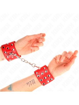 Kink - Polsini in Pelle Vegana Rossa con 3 File di Rivetti 19-24x5,5 Cm