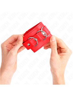 Kink - Polsini in Pelle Vegana Rossa con 3 Anelli a D 17,5-25x6 Cm