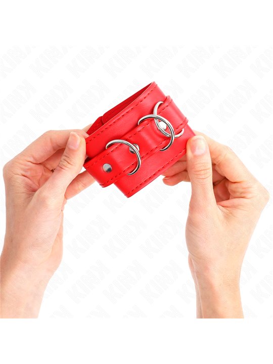 Kink - Polsini in Pelle Vegana Rossa con 3 Anelli a D 17,5-25x6 Cm