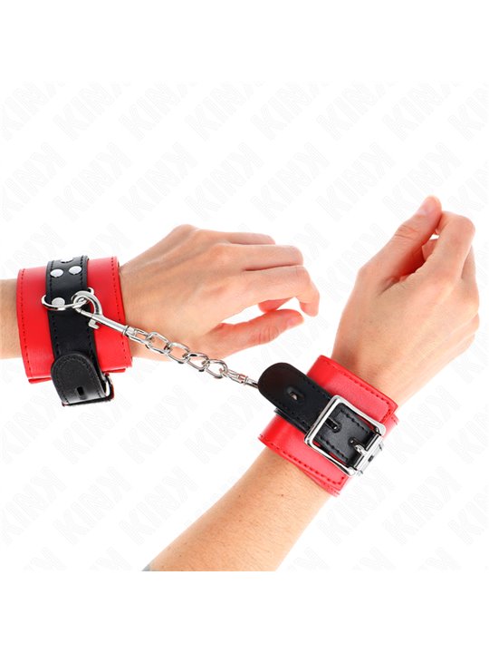 Kink - Polsini in Pelle Vegana Rossa con Cinturino Nero 17-28x6 Cm
