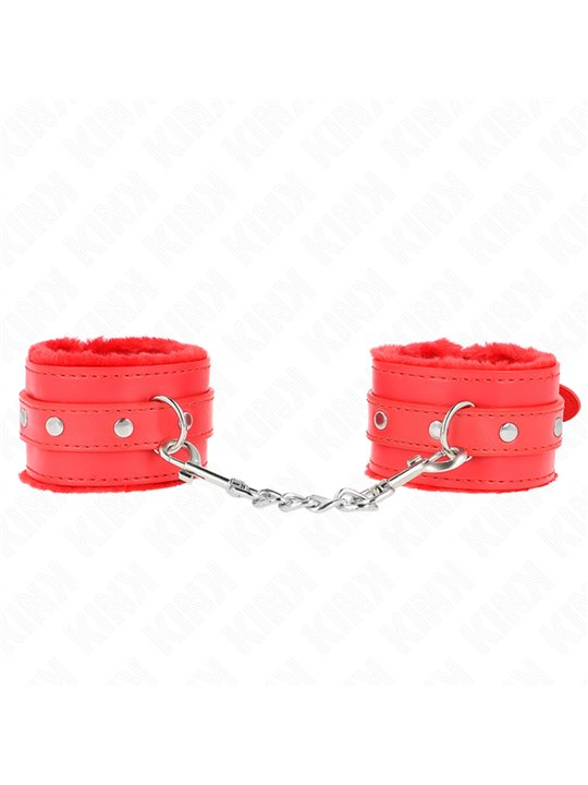 Kink - Premium Fur Lined Wrist Restraints Red With Red Belt Adjustable 17-29 Cm X 6 Cm