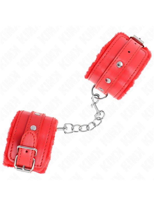 Kink - Premium Fur Lined Wrist Restraints Red With Red Belt Adjustable 17-29 Cm X 6 Cm