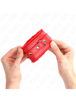 Kink - Premium Fur Lined Wrist Restraints Red With Red Belt Adjustable 17-29 Cm X 6 Cm