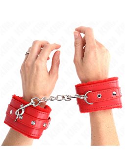 Kink - Premium Fur Lined Wrist Restraints Red With Red Belt Adjustable 17-29 Cm X 6 Cm
