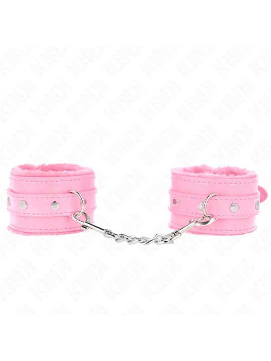 Kink - Premium Fur Lined Wrist Restraints Pink With Pink Belt Adjustable 17-29 Cm X 6 Cm