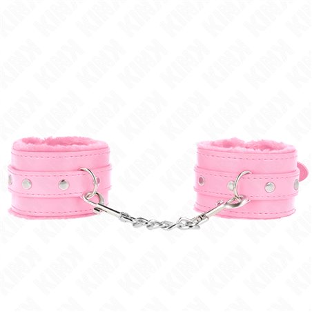 Kink - Premium Fur Lined Wrist Restraints Pink With Pink Belt Adjustable 17-29 Cm X 6 Cm