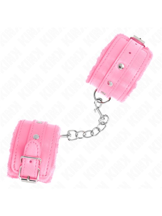 Kink - Premium Fur Lined Wrist Restraints Pink With Pink Belt Adjustable 17-29 Cm X 6 Cm