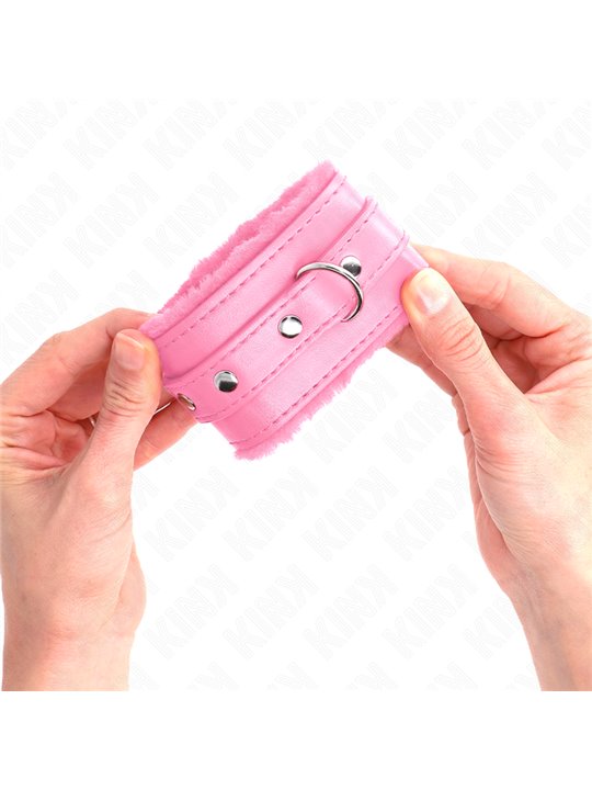 Kink - Premium Fur Lined Wrist Restraints Pink With Pink Belt Adjustable 17-29 Cm X 6 Cm