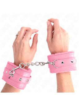 Kink - Premium Fur Lined Wrist Restraints Pink With Pink Belt Adjustable 17-29 Cm X 6 Cm