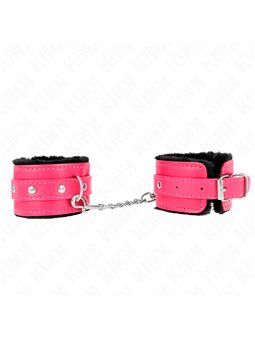 Kink - Premium Fur Lined Wrist Restraints Black With Raspberry Rose Belt Adjustable 17-29 Cm X 6 Cm