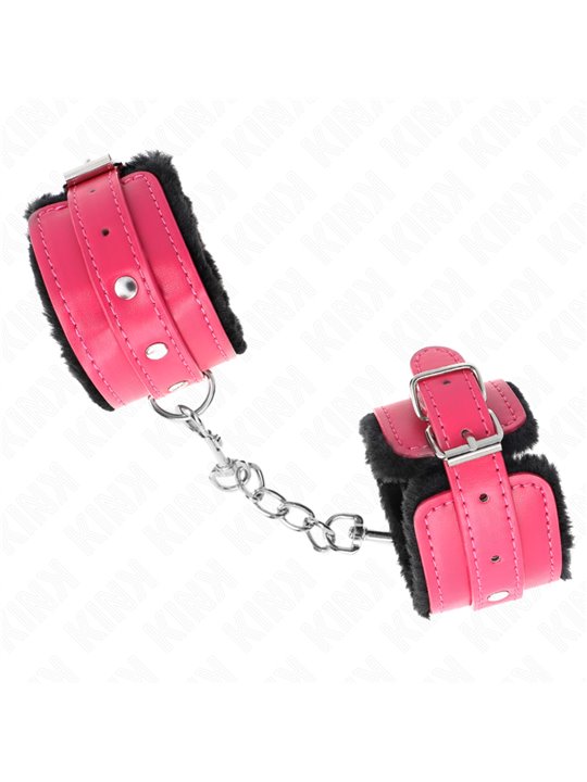 Kink - Polsini Ecopelle Rosa con Pelliccia Interna Nera 17-29x6 Cm Mod1