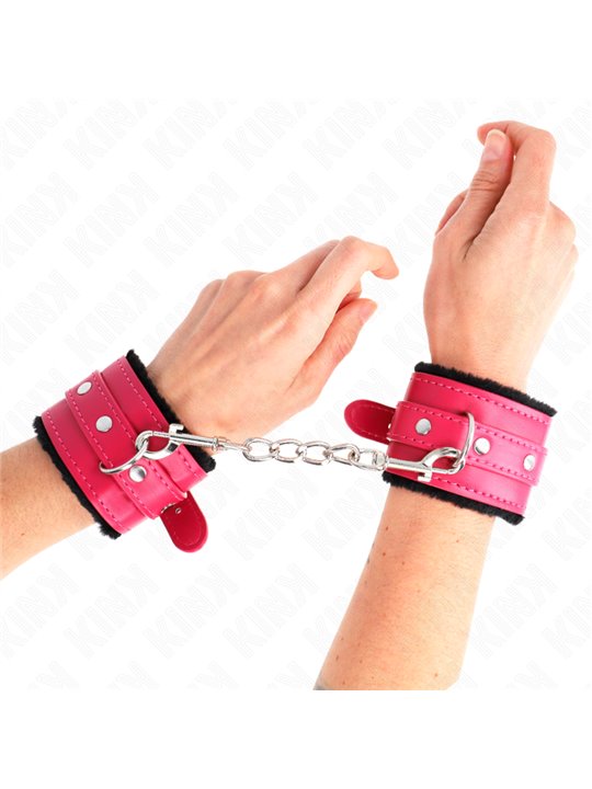 Kink - Polsini Ecopelle Rosa con Pelliccia Interna Nera 17-29x6 Cm Mod1