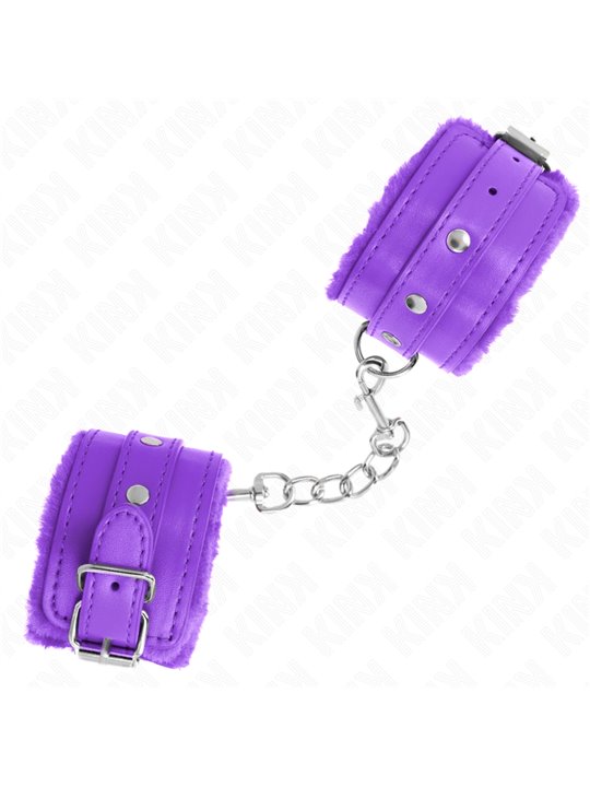 Kink - Premium Fur Lined Wrist Restraints Purple With Purple Belt Adjustable 17-29 Cm X 6 Cm