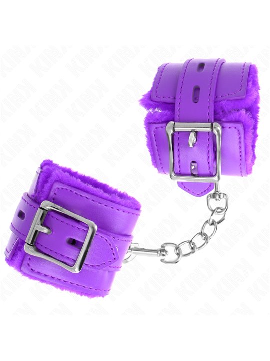 Kink - Fur Lined Wrist Restraints With Square Holes Purple And Purple Belt Adjustable 17-29 Cm X 6 Cm