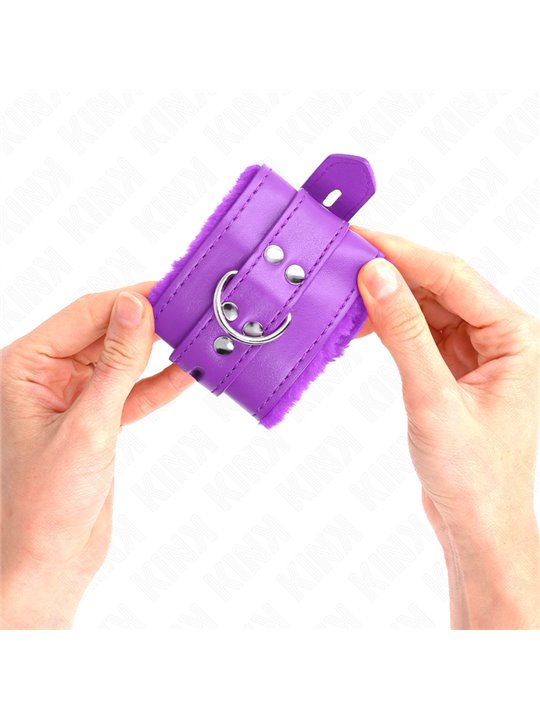 Kink - Fur Lined Wrist Restraints With Square Holes Purple And Purple Belt Adjustable 17-29 Cm X 6 Cm