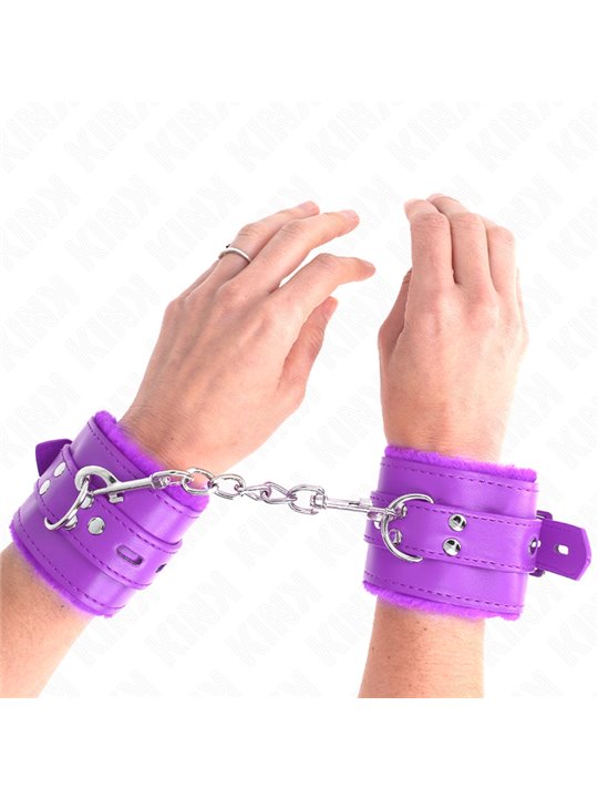 Kink - Polsini Ecopelle Viola con Pelliccia Interna 17-29x6 Cm Fori Quadri