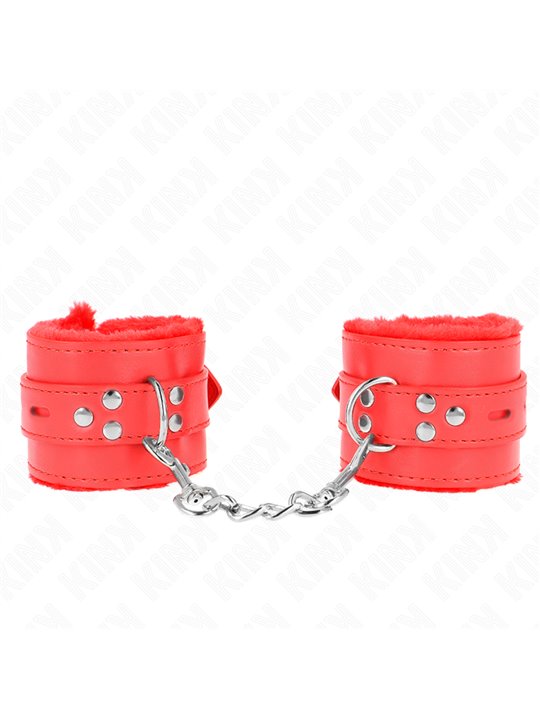 Kink - Fur Lined Wrist Restraints With Square Holes Red And Red Belt Adjustable 17-29 Cm X 6 Cm