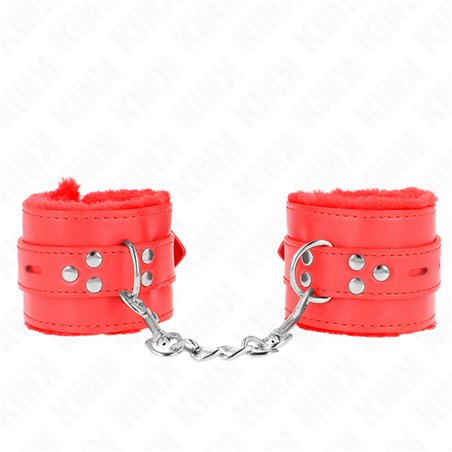 Kink - Fur Lined Wrist Restraints With Square Holes Red And Red Belt Adjustable 17-29 Cm X 6 Cm
