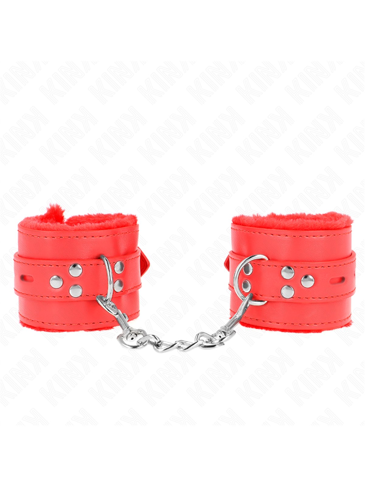 Kink - Polsini Ecopelle Rossa con Pelliccia Interna 17-29x6 Cm Fori Quadri