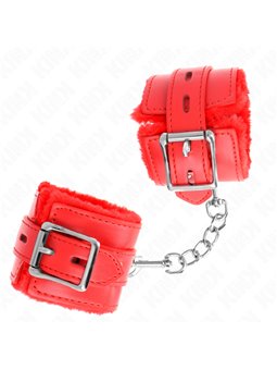 Kink - Fur Lined Wrist Restraints With Square Holes Red And Red Belt Adjustable 17-29 Cm X 6 Cm