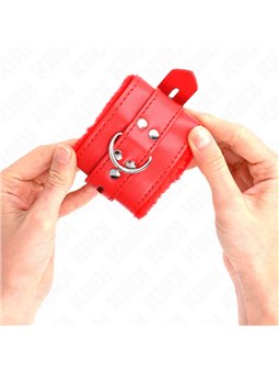 Kink - Fur Lined Wrist Restraints With Square Holes Red And Red Belt Adjustable 17-29 Cm X 6 Cm