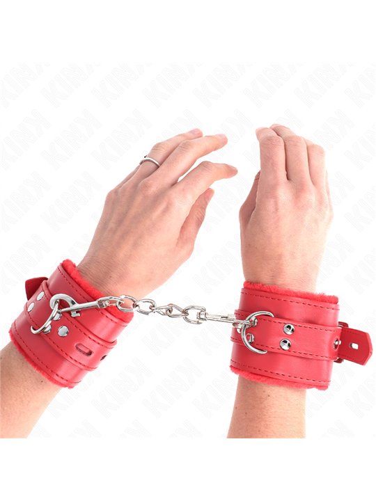 Kink - Fur Lined Wrist Restraints With Square Holes Red And Red Belt Adjustable 17-29 Cm X 6 Cm