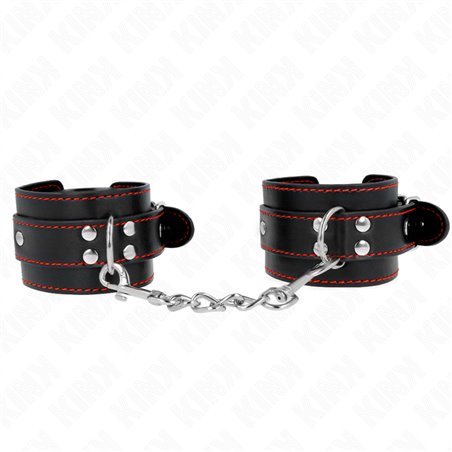 Kink - Polsini in Pelle Vegana Nera con Cuciture Rosse 20-28x5,5 Cm