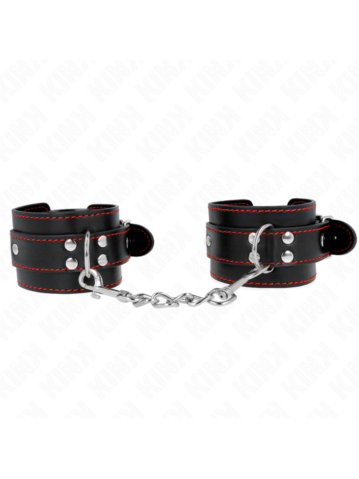 Kink - Polsini in Pelle Vegana Nera con Cuciture Rosse 20-28x5,5 Cm