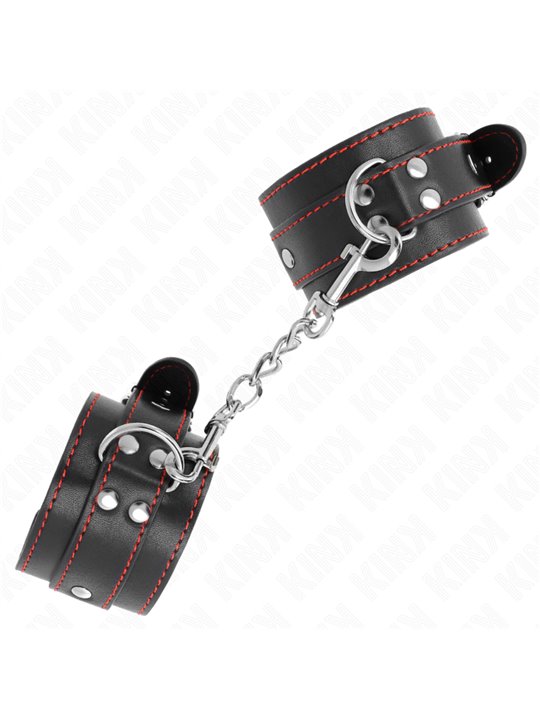Kink - Polsini in Pelle Vegana Nera con Cuciture Rosse 20-28x5,5 Cm