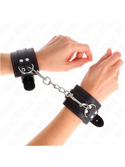 Kink - Polsini in Pelle Vegana Nera con Cuciture Rosse 20-28x5,5 Cm