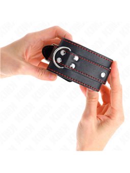Kink - Polsini in Pelle Vegana Nera con Cuciture Rosse 20-28x5,5 Cm