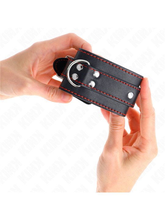 Kink - Polsini in Pelle Vegana Nera con Cuciture Rosse 20-28x5,5 Cm
