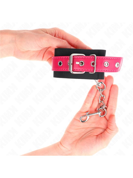Kink - Nylon Wrist Restraints Black With Leatherette Belt Raspberry Rose Adjustable 19-29 Cm X 5.1 Cm