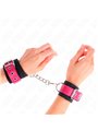 Kink - Nylon Wrist Restraints Black With Leatherette Belt Raspberry Rose Adjustable 19-29 Cm X 5.1 Cm
