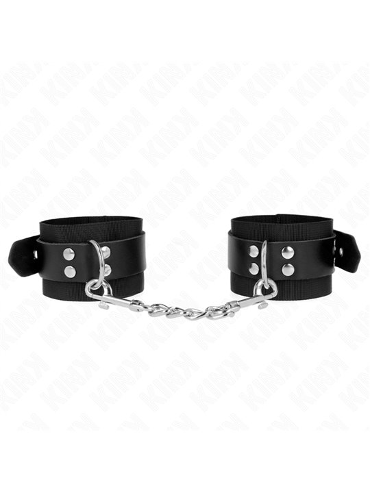 Kink - Nylon Wrist Restraints Black With Leather Belt Black Adjustable 19-29 Cm X 5.1 Cm