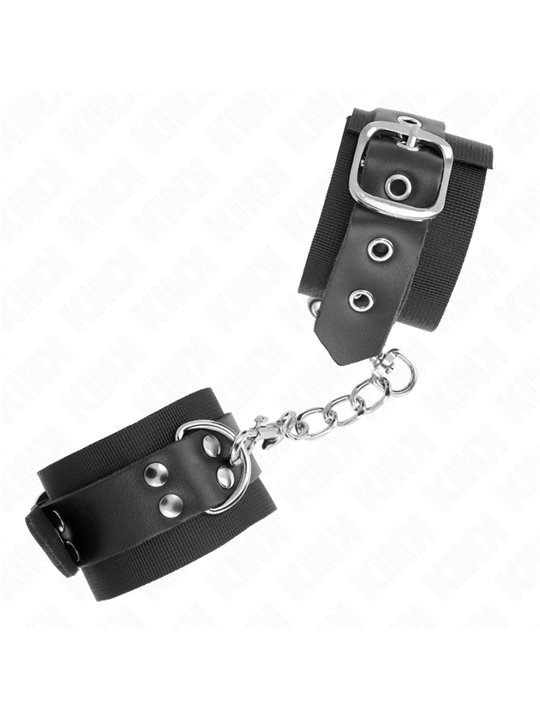 Kink - Nylon Wrist Restraints Black With Leather Belt Black Adjustable 19-29 Cm X 5.1 Cm