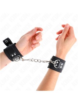 Kink - Nylon Wrist Restraints Black With Leather Belt Black Adjustable 19-29 Cm X 5.1 Cm
