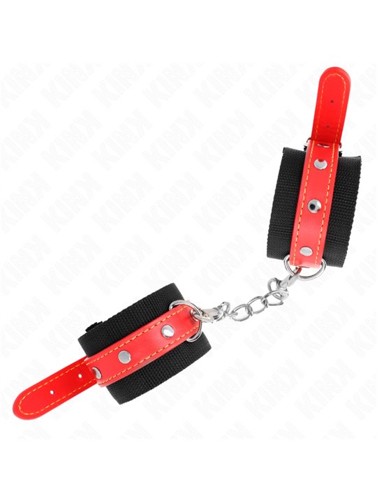 Kink - Nylon Wrist Restraints Black With Leatherette Red Adjustable 19-24 Cm X 5.5 Cm