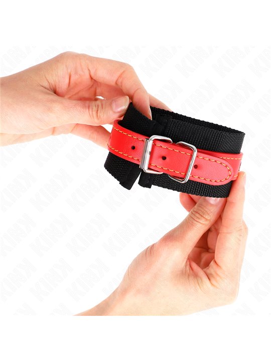 Kink - Nylon Wrist Restraints Black With Leatherette Red Adjustable 19-24 Cm X 5.5 Cm