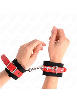 Kink - Nylon Wrist Restraints Black With Leatherette Red Adjustable 19-24 Cm X 5.5 Cm