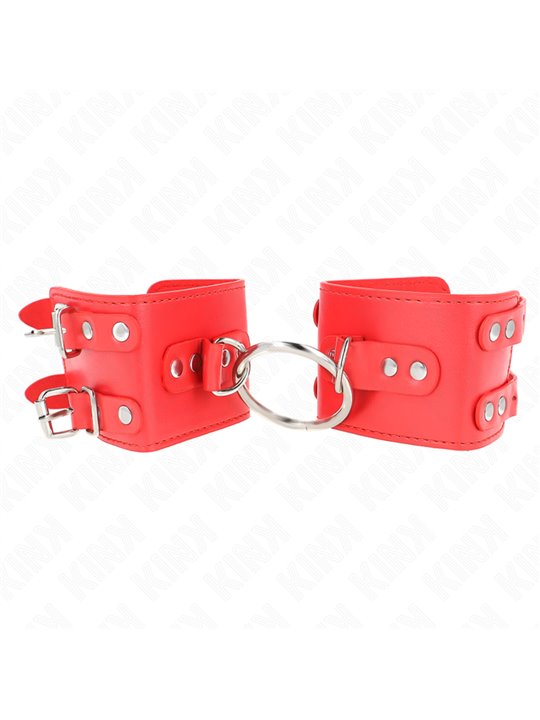 Kink - Fixed Wrist Restraints With Ring And Studs Adjustable Red 17-22 Cm X 6.5 Cm