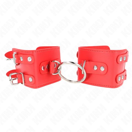 Kink - Polsini in Pelle Vegana Rossa con Anello e Borchie 17-22x6,5 Cm