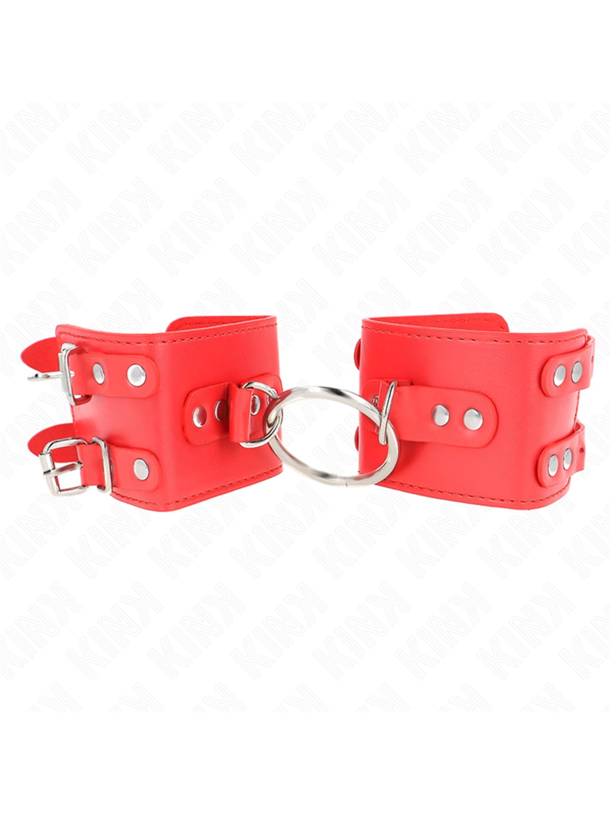 Kink - Fixed Wrist Restraints With Ring And Studs Adjustable Red 17-22 Cm X 6.5 Cm